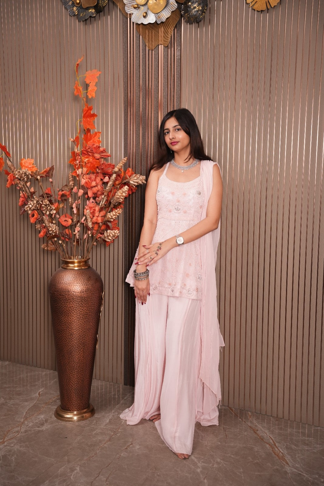 Pink Sharara Set | Floral Embroidered Sharara Set | Katyals