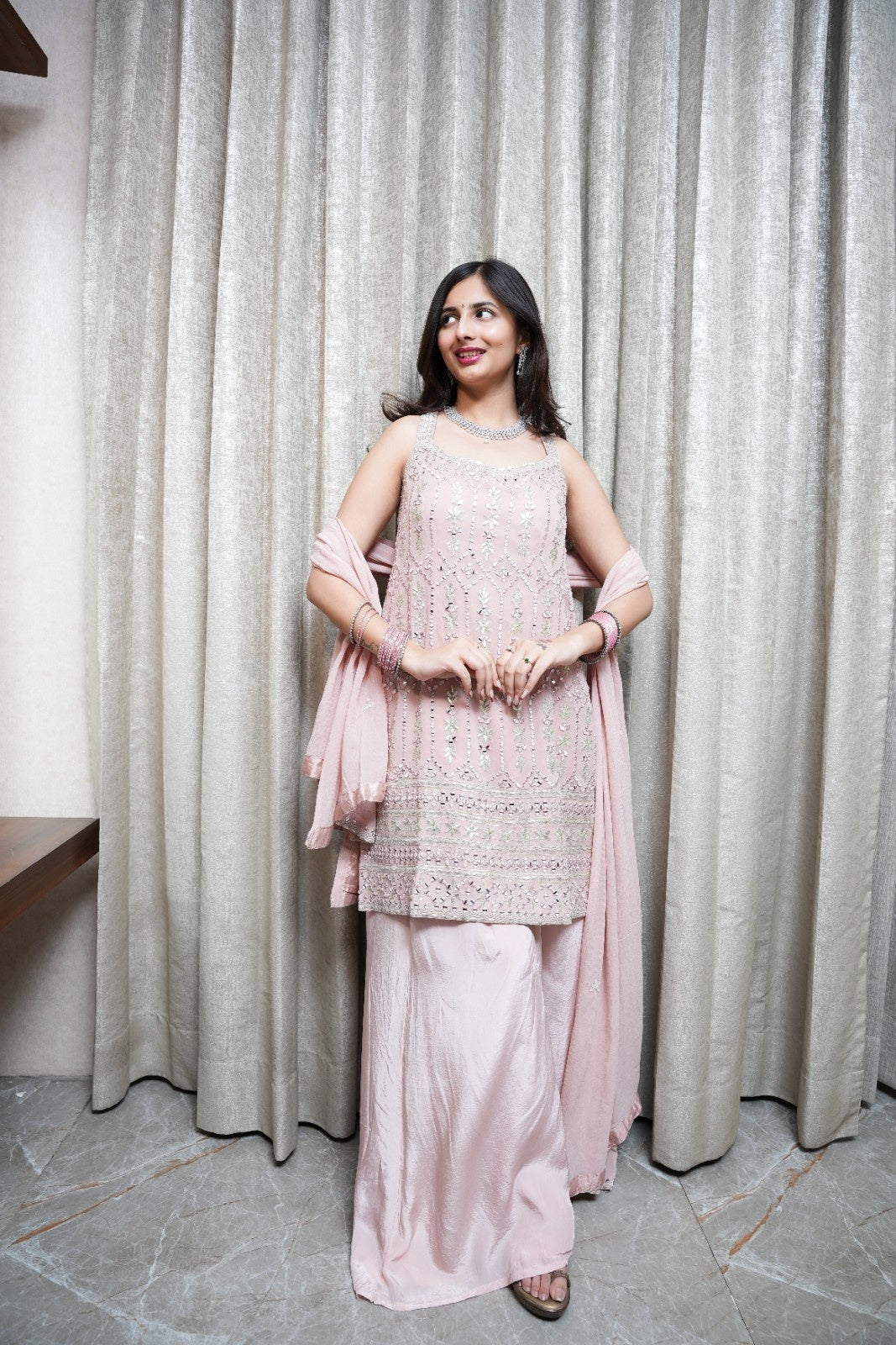 Light Pink Kurta | Embroidered Kurta Set | Kurta Palazzo Set | Katyals