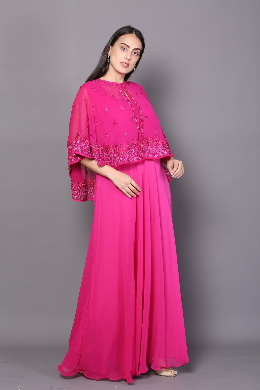 Cape Style Plazo Dress | Pink Plazo Dress | Katyals