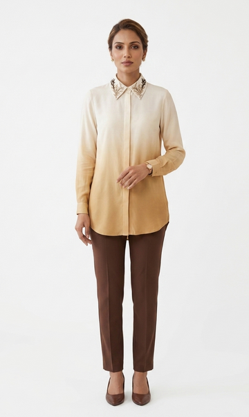 Gradient Ombre Embroidered Collar Blouse