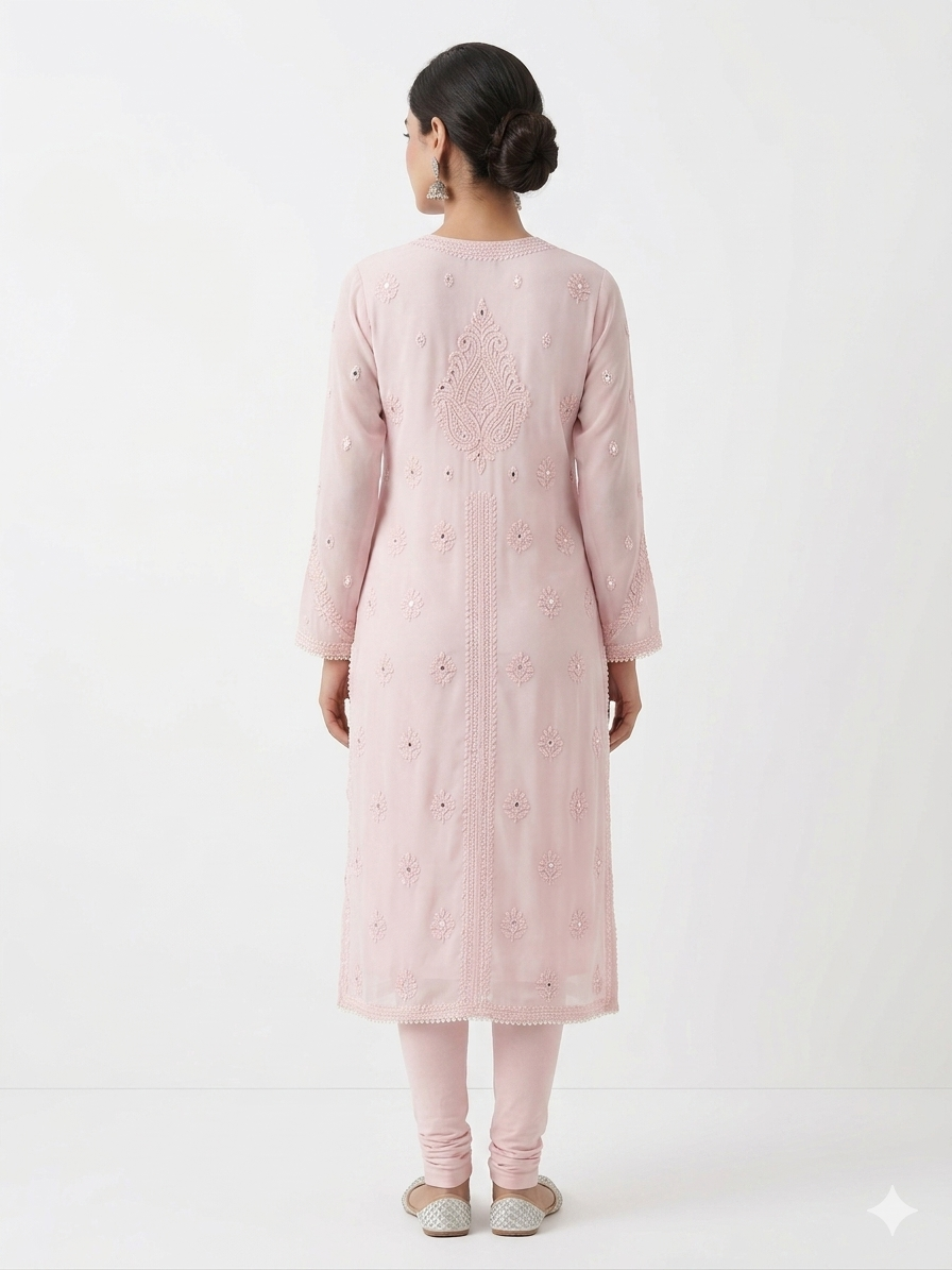 Blush Radiance Embroidered Mirror-Work Kurta Set