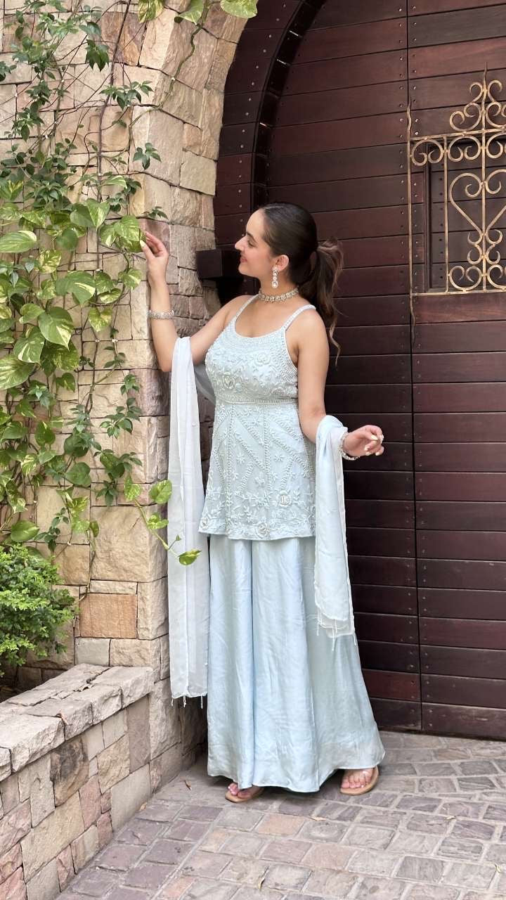 Icy Blue Intricately Embroidered Sleeveless Kurta Set