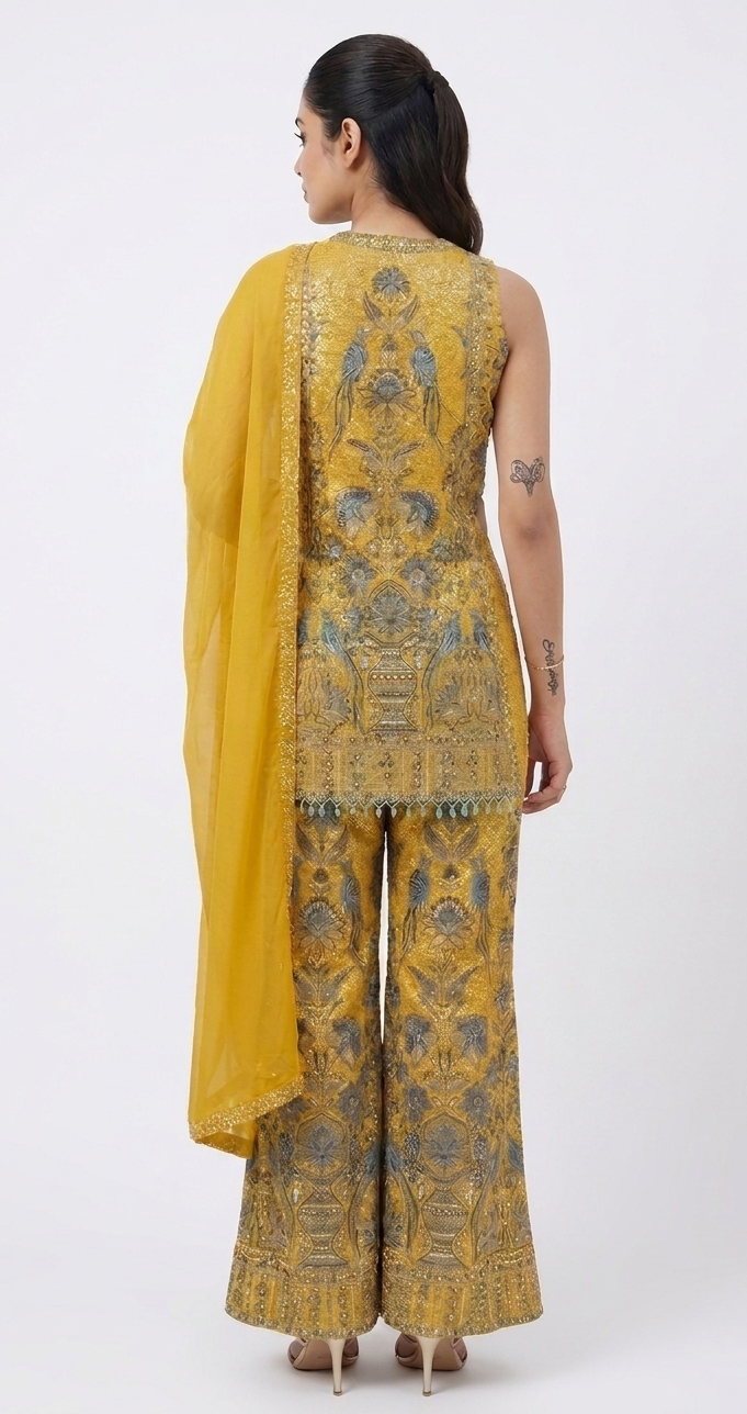 Canary Yellow Embroidered Sharara Set with Dupatta