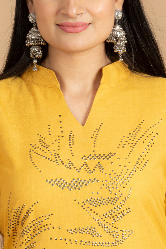Cheerful Yellow Kurta with Sparkling Silver Embellishments - Katyals
