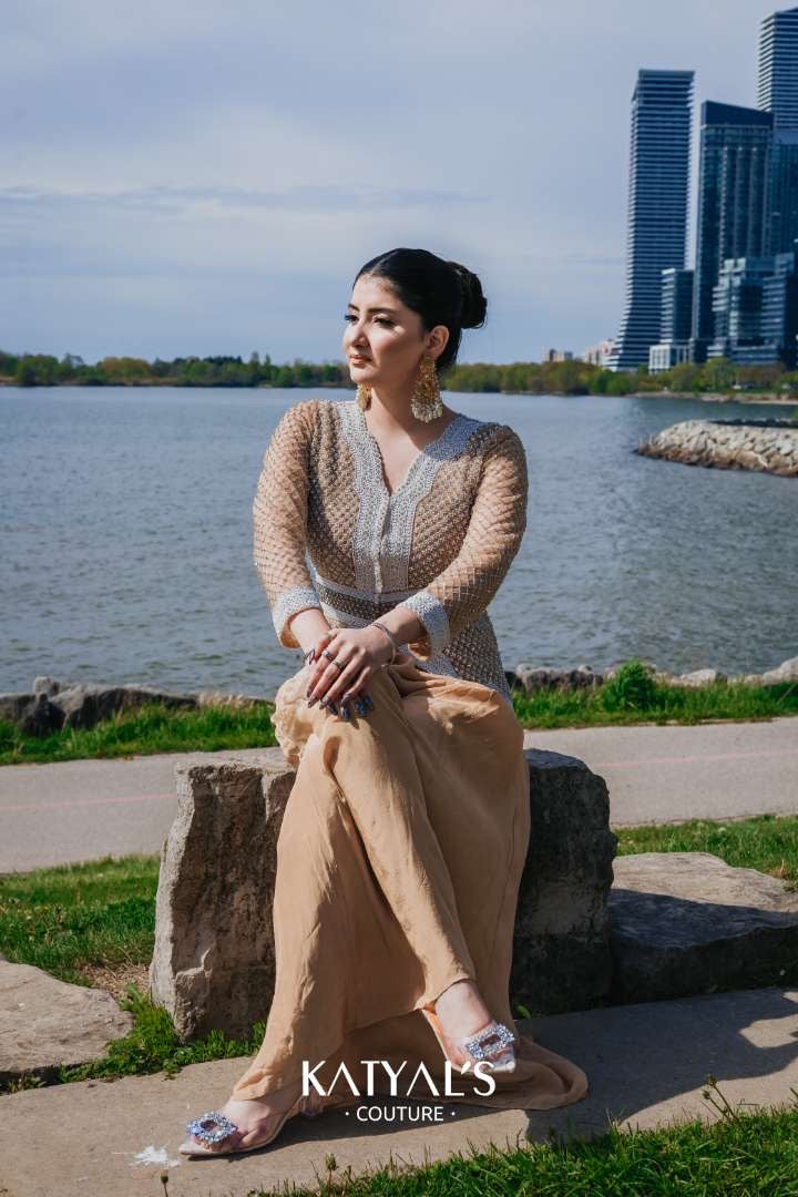 Elegant Beige & Silver Heavily Embellished Sharara Set