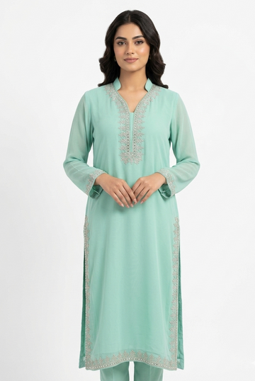 Mint Green Georgette Embroidered Kurta Set