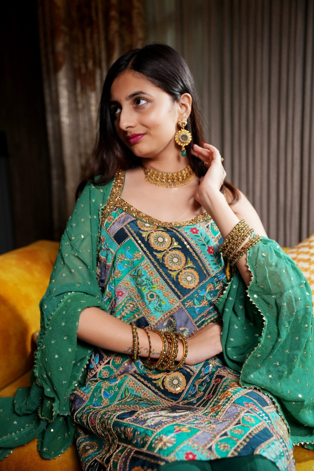 Green Sharara Suit | Green Embroidered Sharara Suit | Katyals