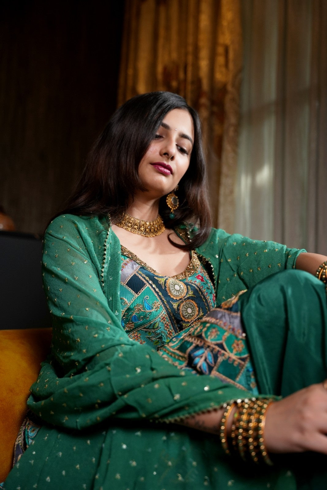 Green Sharara Suit | Green Embroidered Sharara Suit | Katyals
