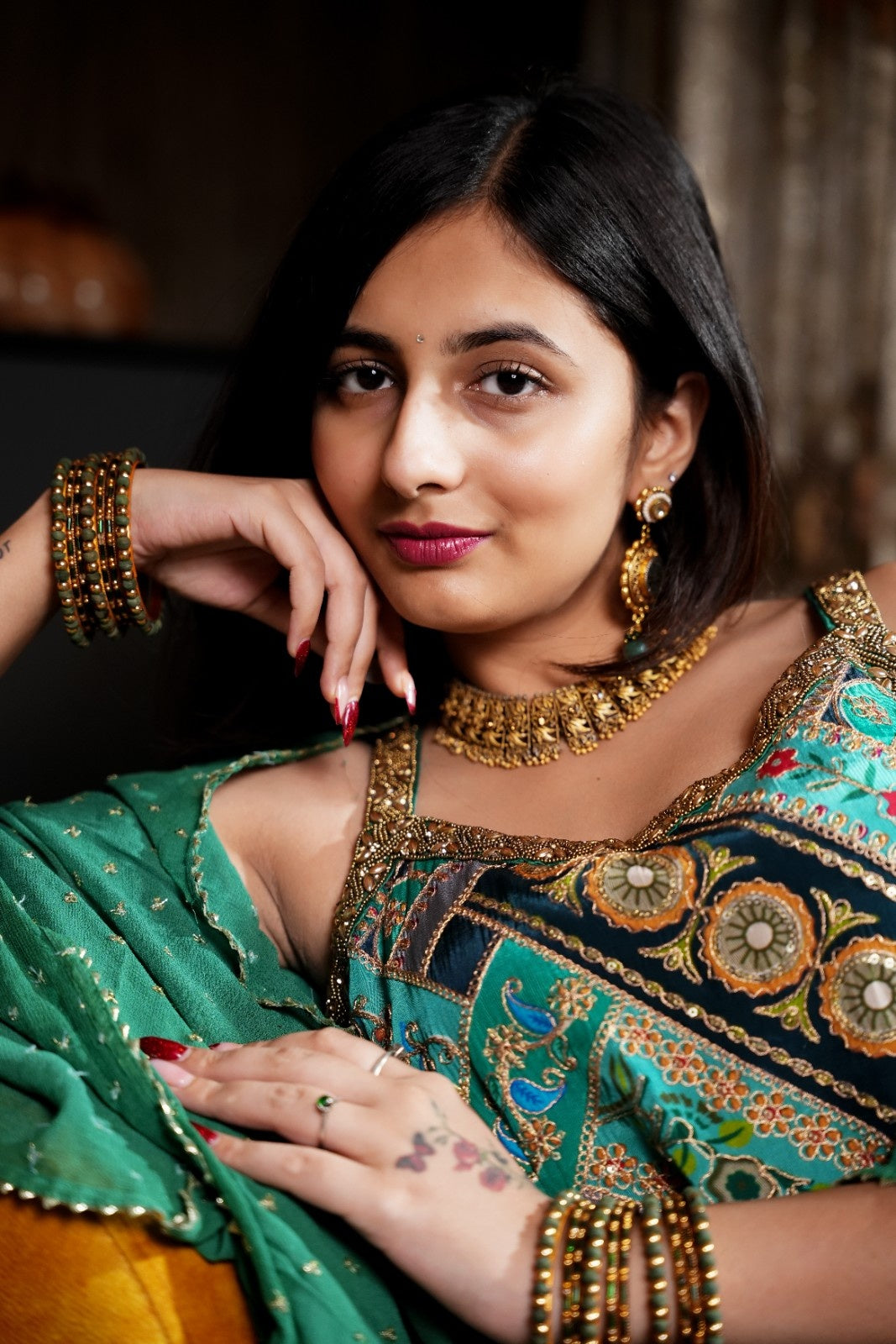 Green Sharara Suit | Green Embroidered Sharara Suit | Katyals