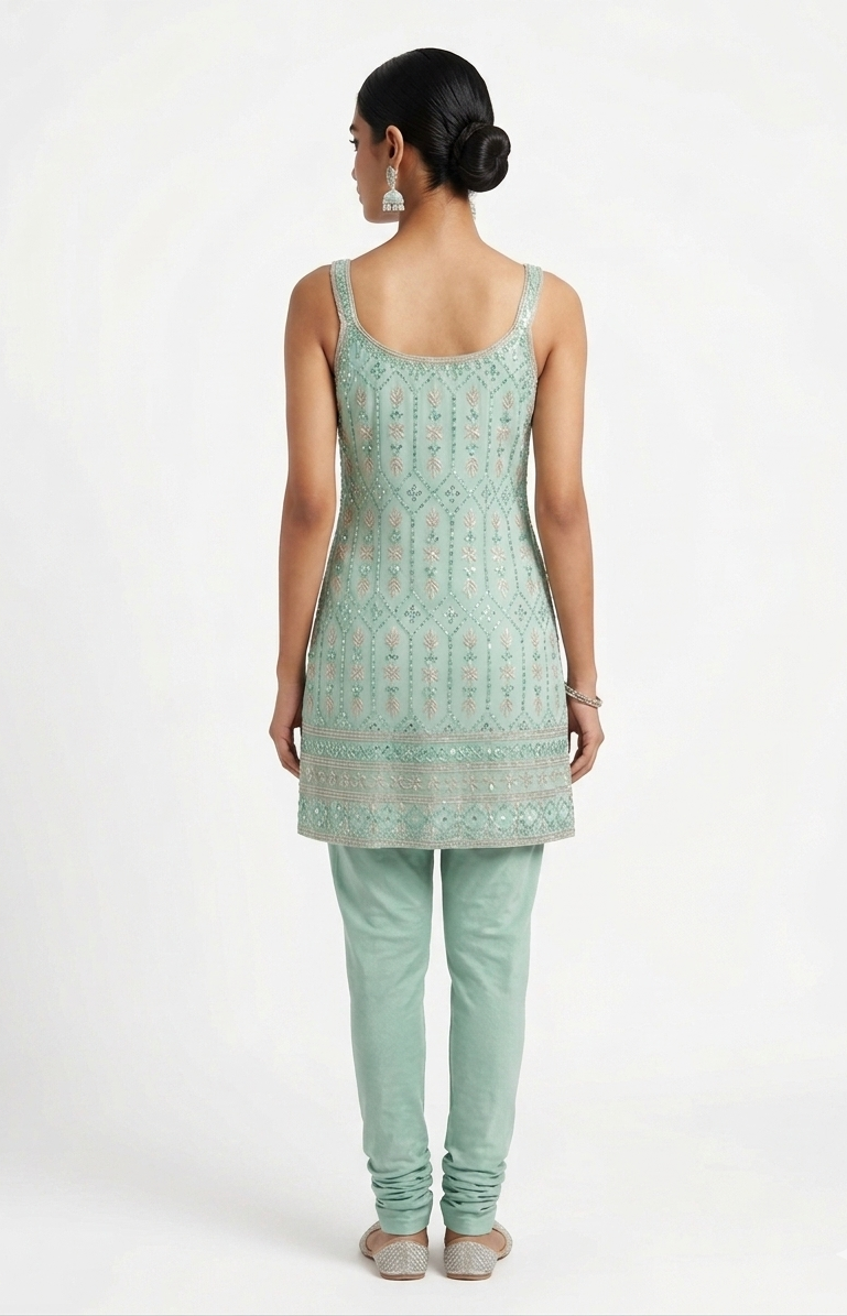 Mint Green Mirror and Sequin Embroidered Kurta Set