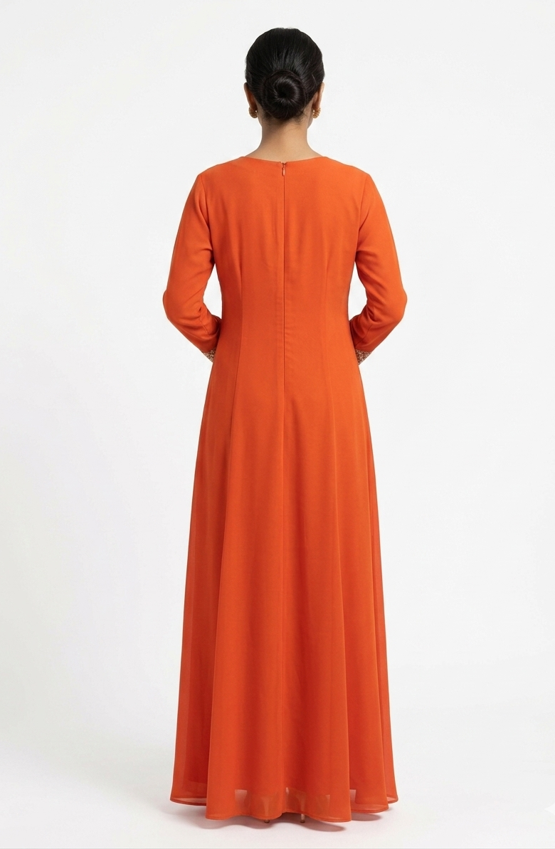 Embroidered V-Neck Festive Long Dress