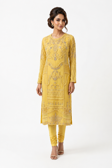 Radiant Yellow Heavily Embroidered Straight Kurta Set