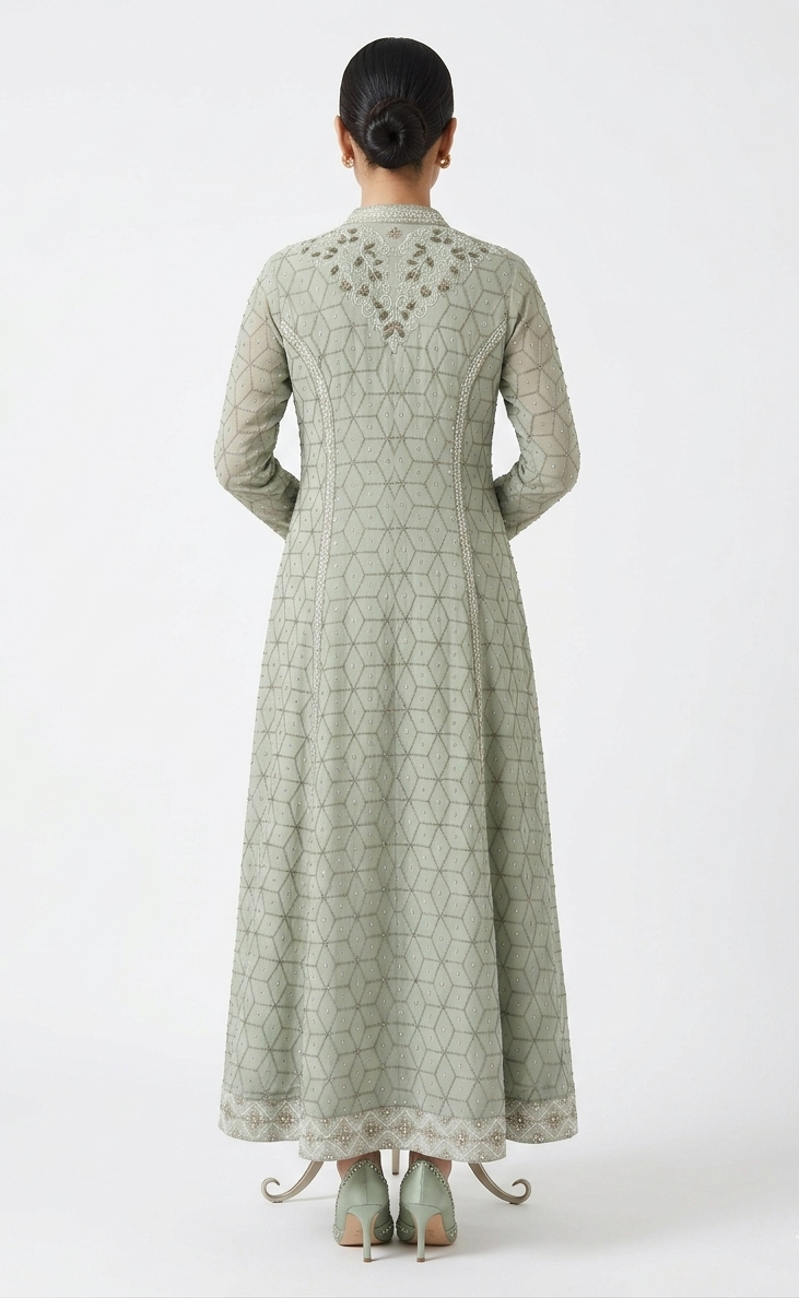 Elegant Sage Green Embellished Anarkali Gown