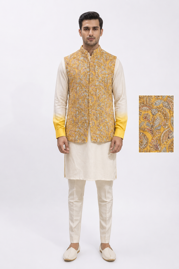 Men's Embroidered Ombré Kurta Set with Sadri Jacket
