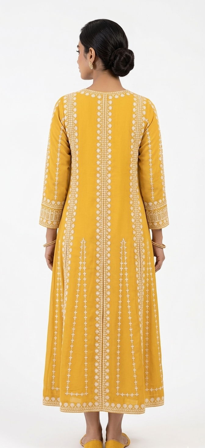 Mustard Yellow Chikankari Anarkali Kurta Set