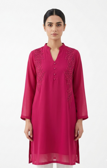 Embroidered Georgette tunic in Fuchsia Pink