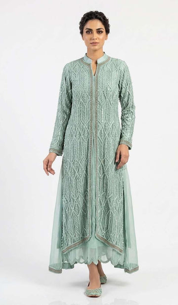 Mint Opulence Geometric Embroidered Indo-Western Gown