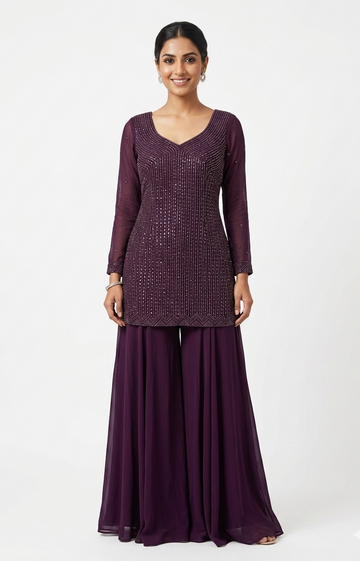 Elegant Deep Violet Sharara Set