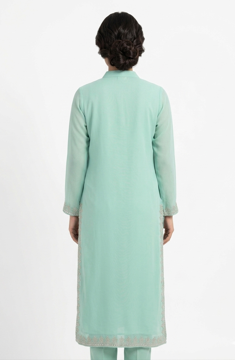 Mint Green Georgette Embroidered Kurta Set