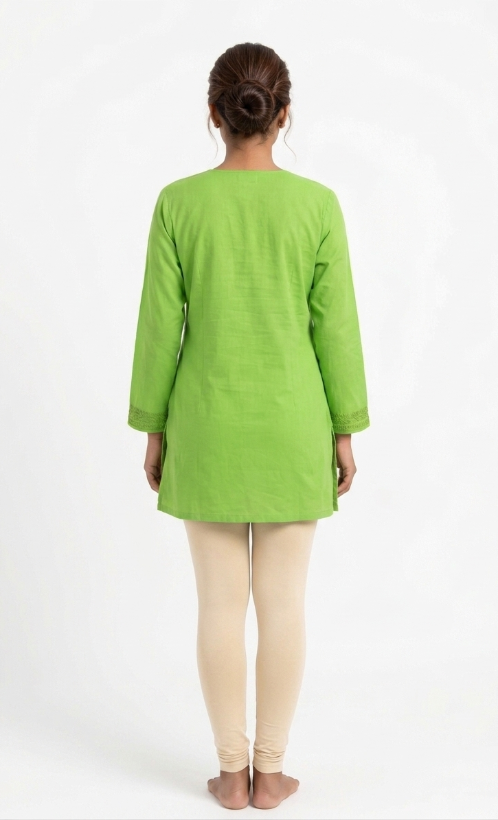 Women's Lime Green Chikankari Embroidered Short Kurta