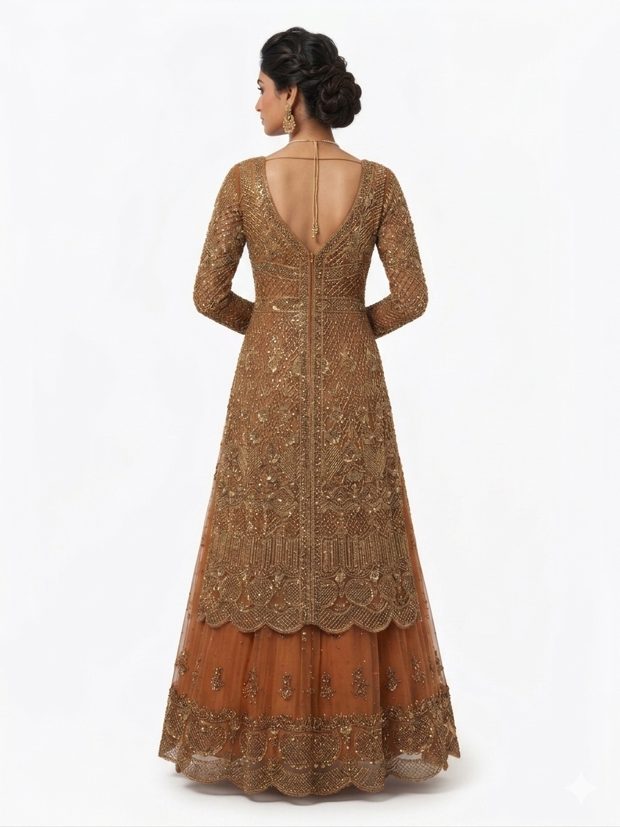 Imperial Rust Heavily Embellished Anarkali Jacket Lehenga