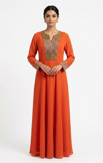 Embroidered V-Neck Festive Long Dress