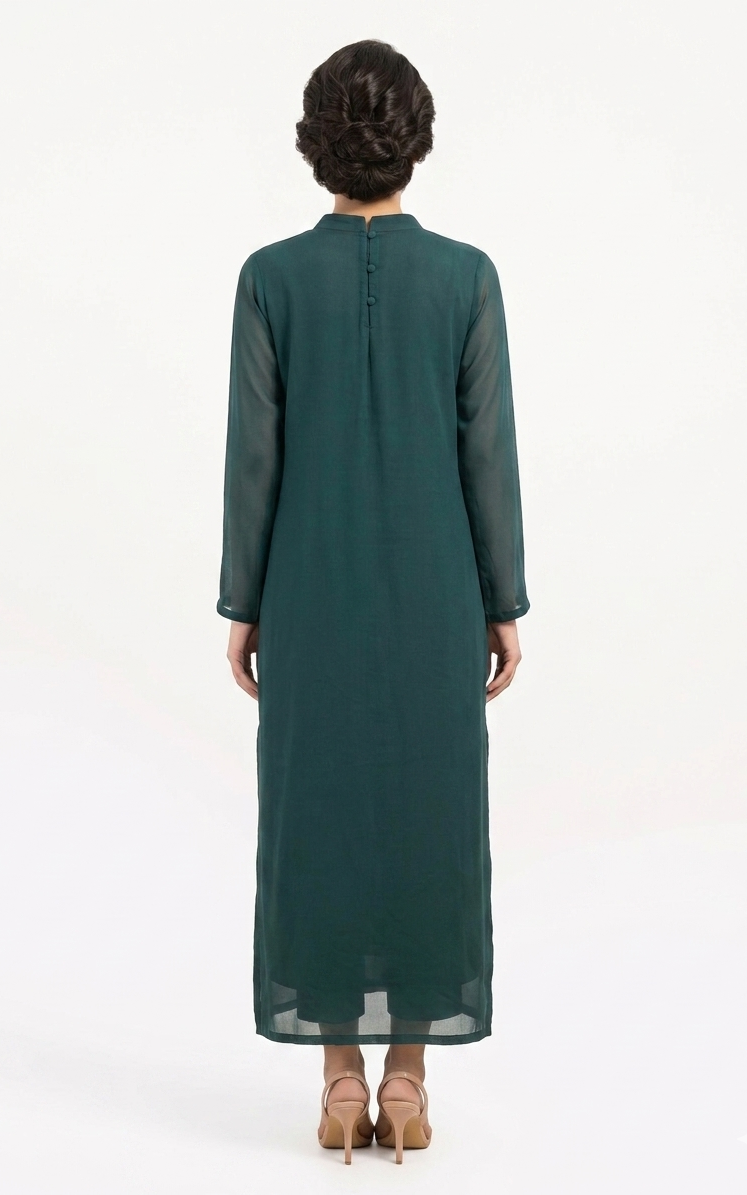 Elegant Teal Chiffon Kurta with Sheer Sleeves