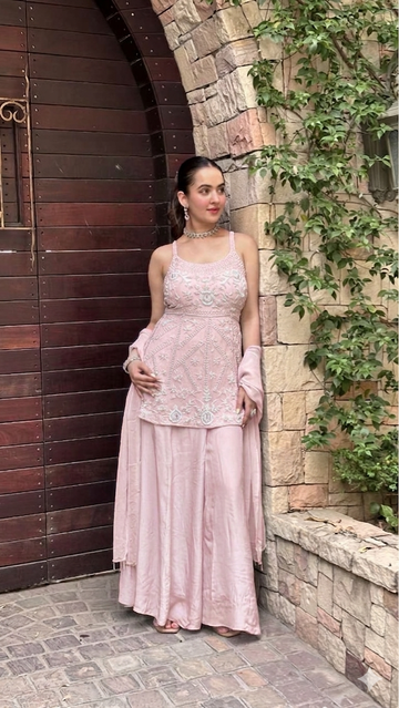 Charming Baby Pink Heavily Embellished Sharara Set