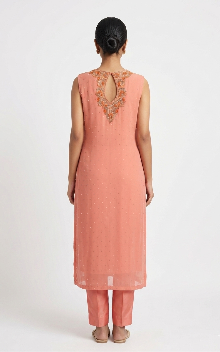Elegant Peach Embellished Kurta Set