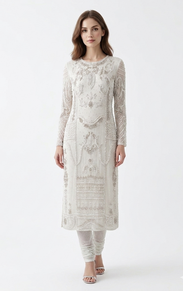 Ivory Embellished Art Deco-Inspired Tunic Set