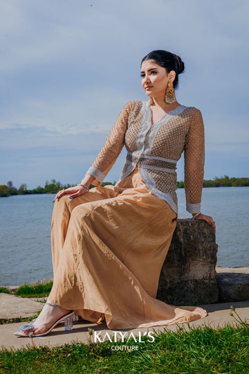 Elegant Beige & Silver Heavily Embellished Sharara Set