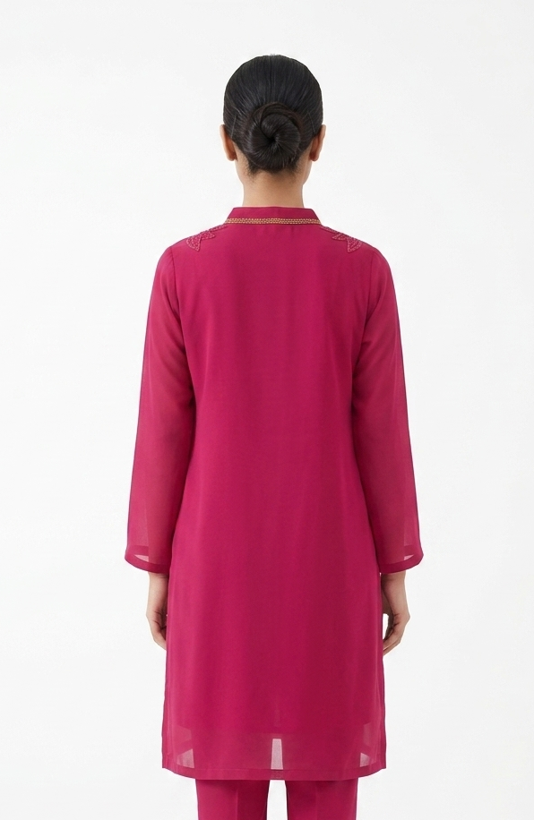 Embroidered Georgette tunic in Fuchsia Pink