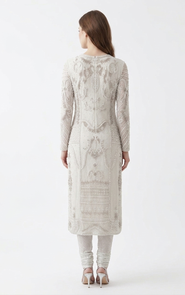 Ivory Embellished Art Deco-Inspired Tunic Set