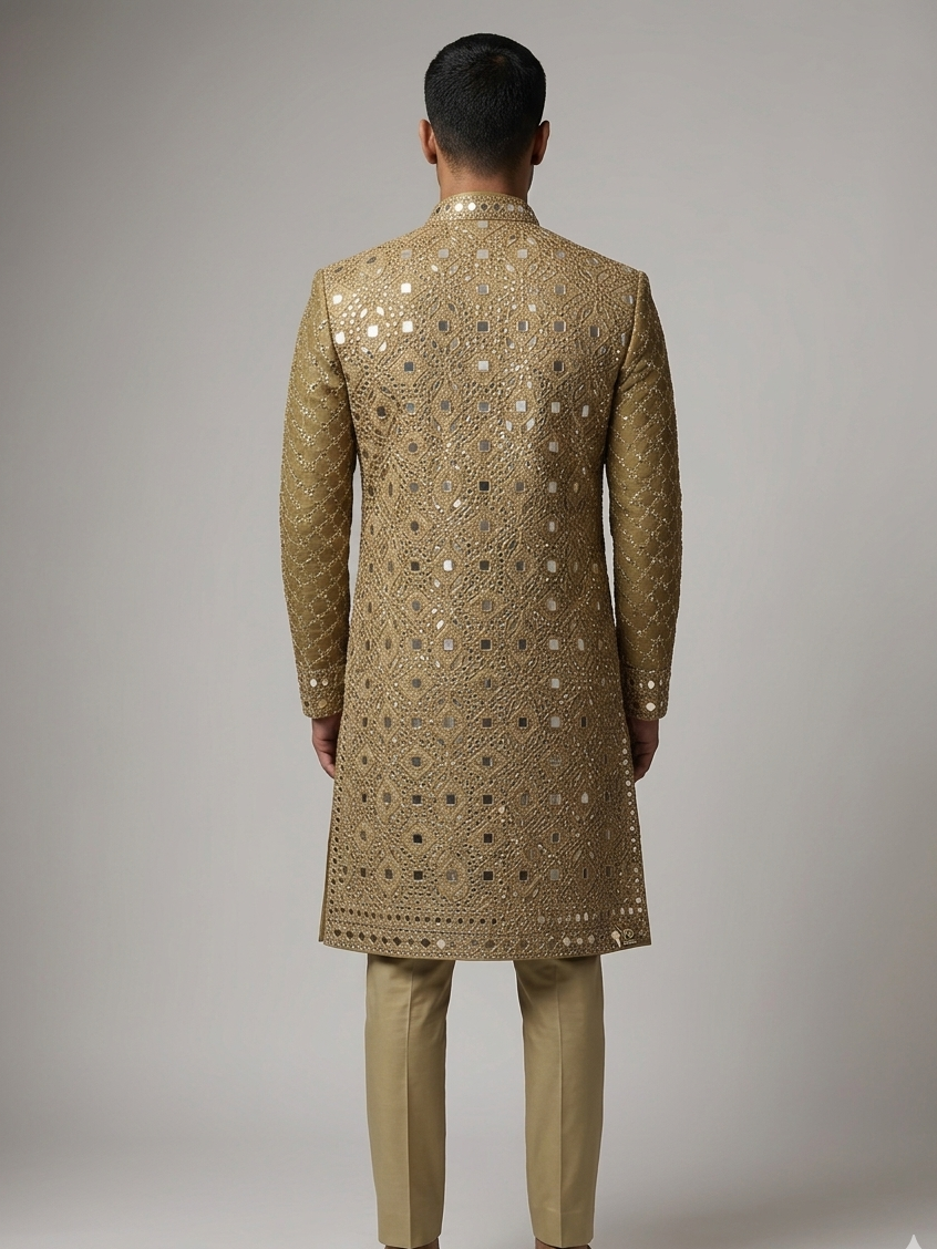 Opulent Gold Mirror-Embellished Sherwani Set