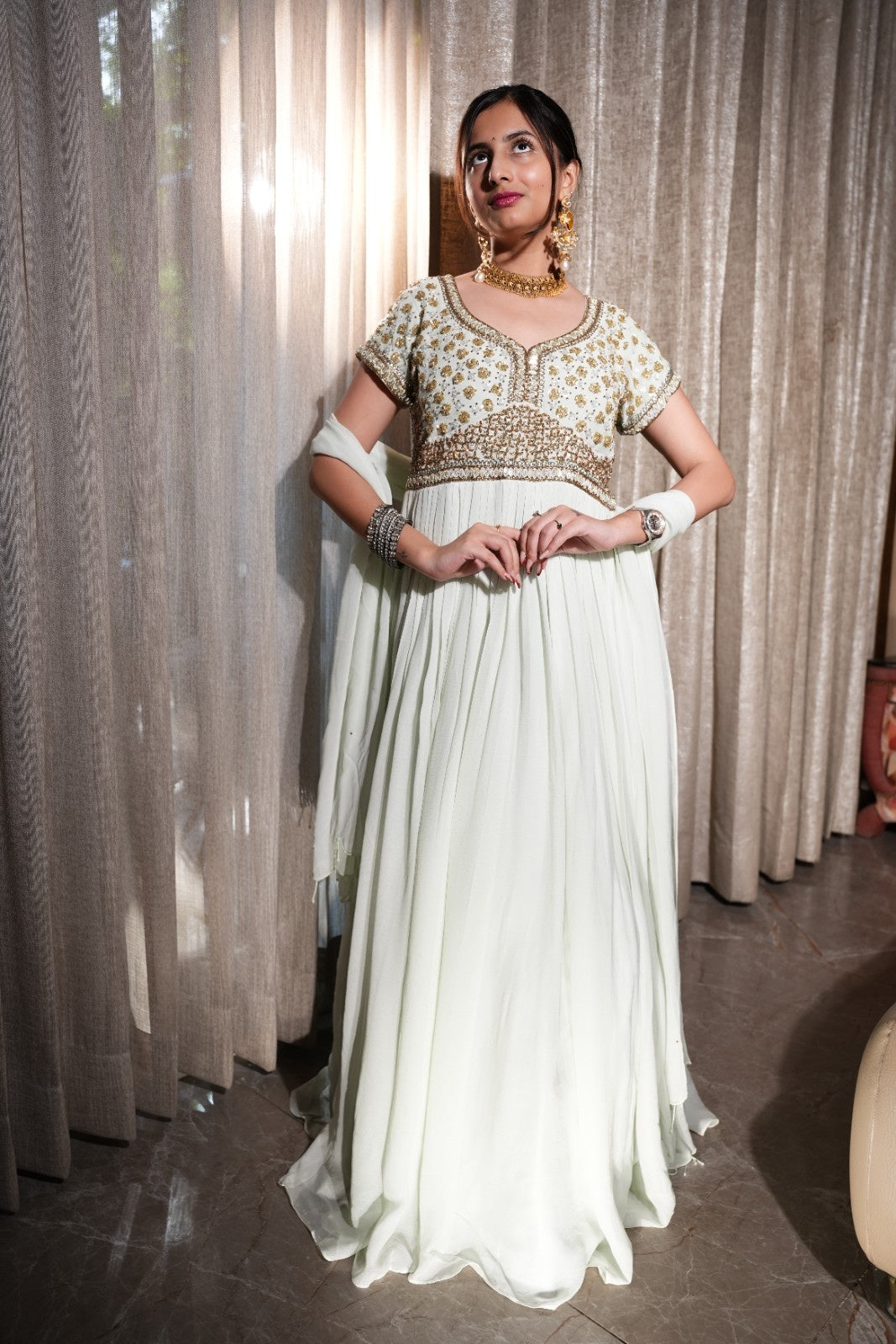Women's Long Frock | Mint Embroidered Frock | Katyals