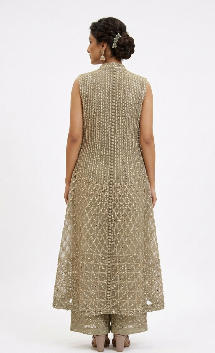 Ethereal Sage Embellished High-Low Tunic Set