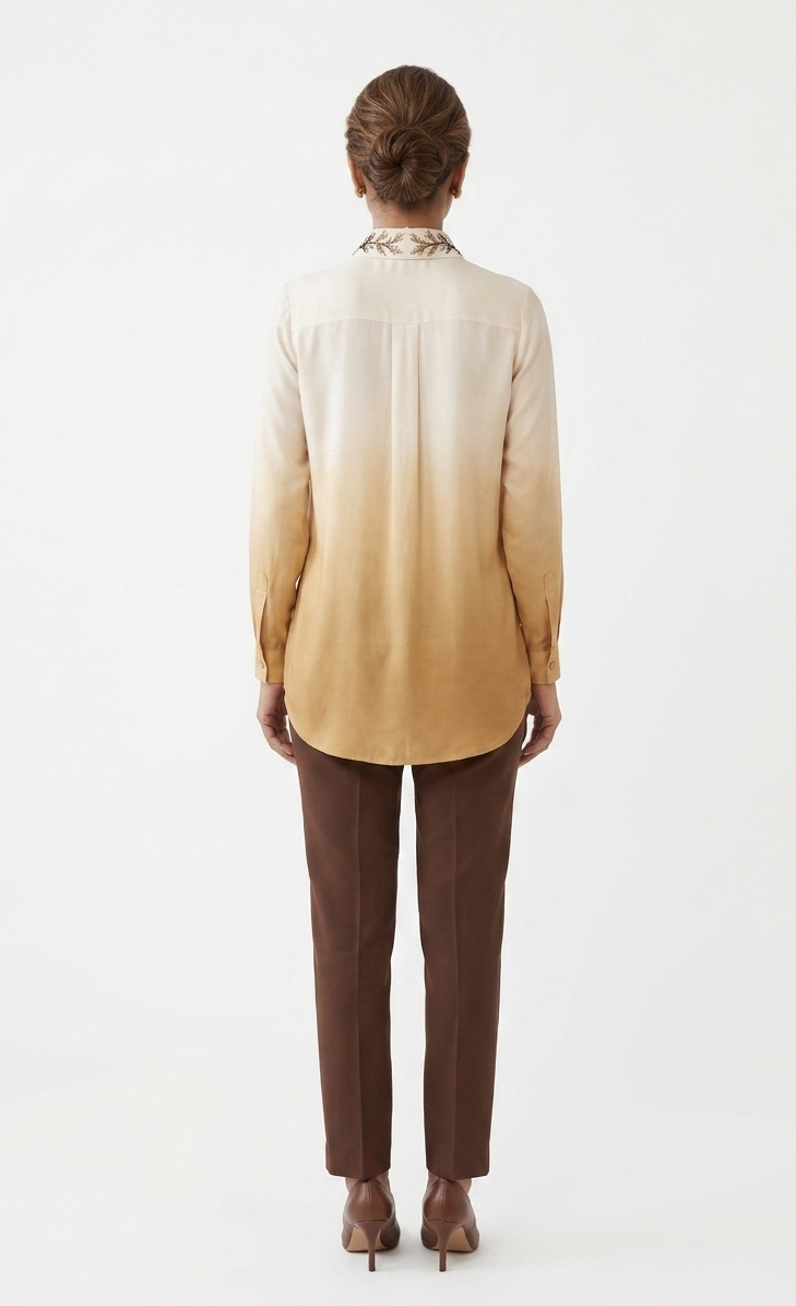 Gradient Ombre Embroidered Collar Blouse