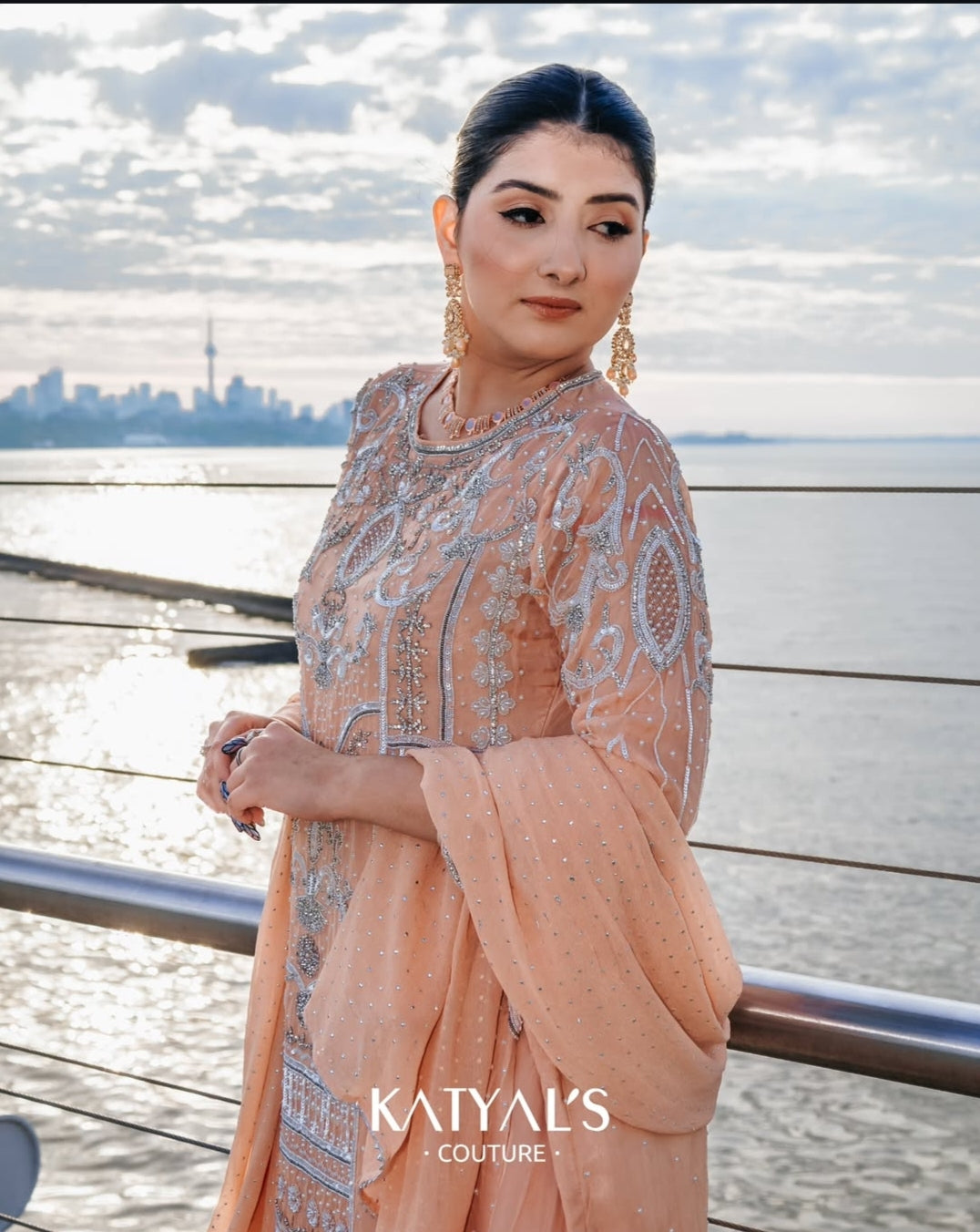Peach Sharara Set | Peach Embroidered Suit | Katyals