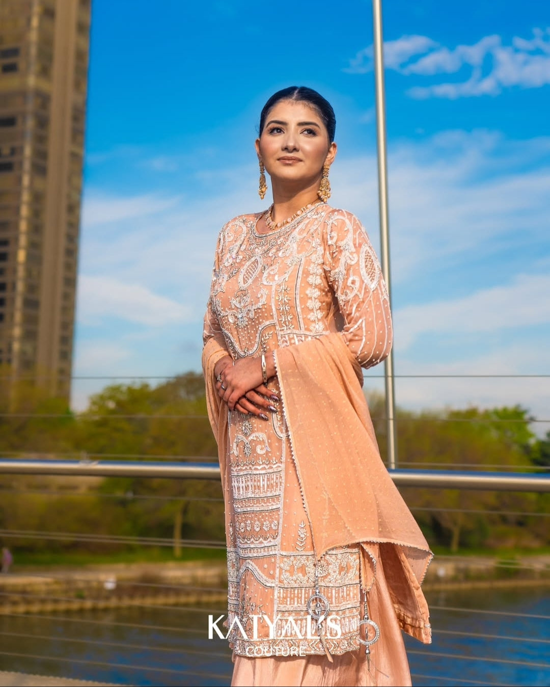 Peach Sharara Set | Peach Embroidered Suit | Katyals