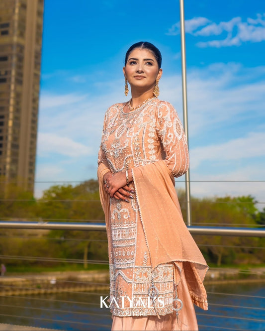 Peach Sharara Set | Peach Embroidered Suit | Katyals